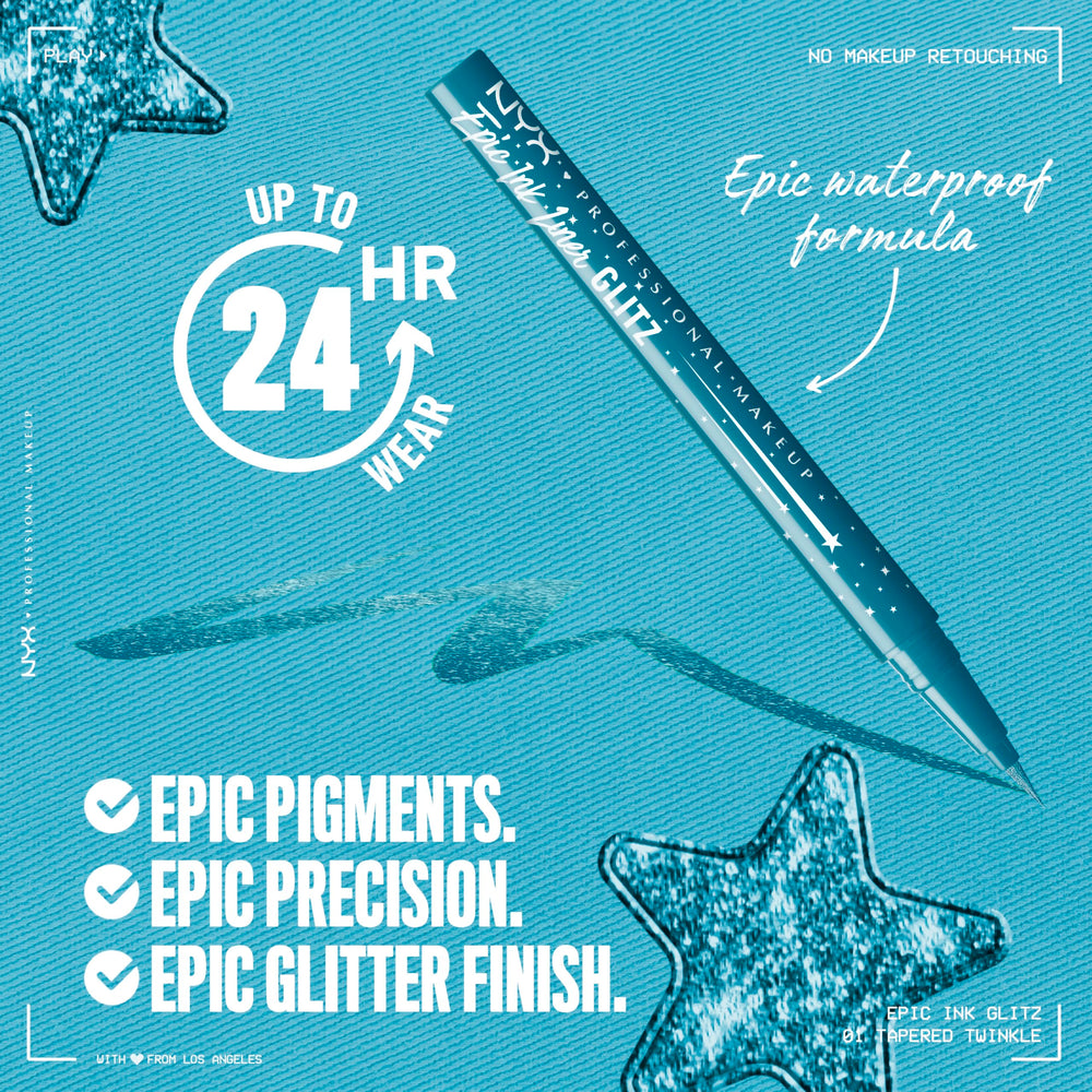 Avec la teinte bleu turquoise, Epic Ink Glitz crée un regard glamour.