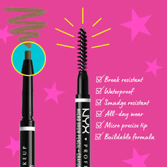 NYX Professional Makeup Micro Brow Pencil application précision pour dessin de sourcils réalistes.