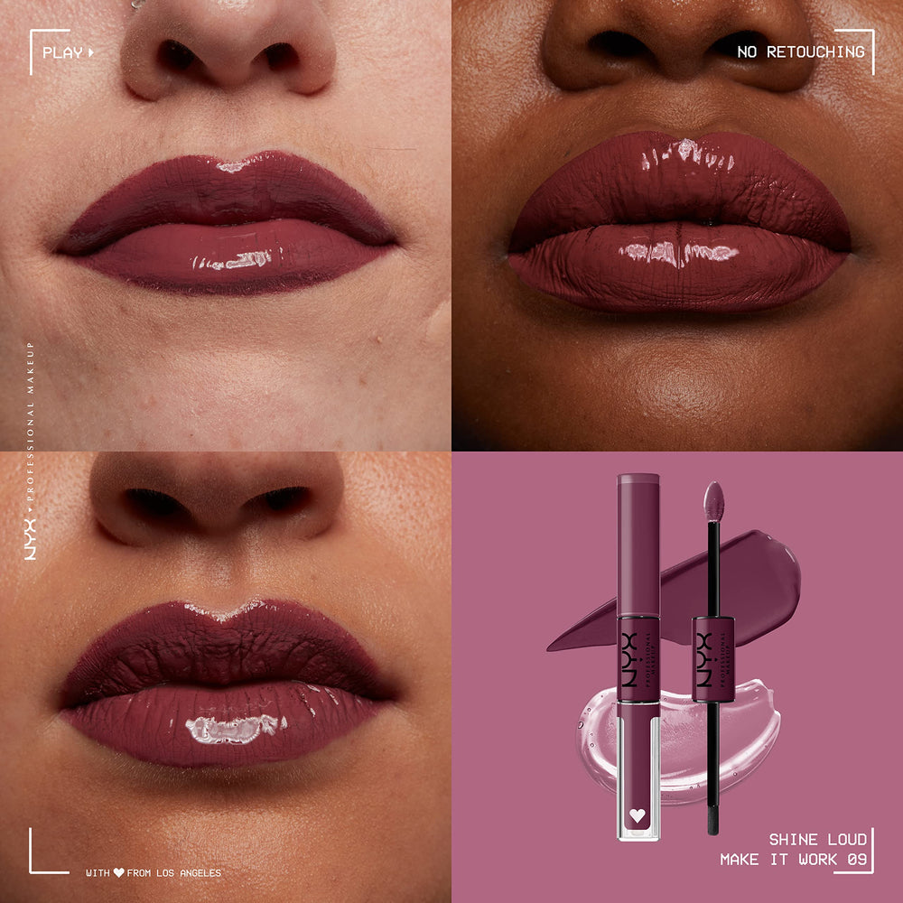 NYX Shine Loud rouge-liquide-levres : teinte prune froide idéale.