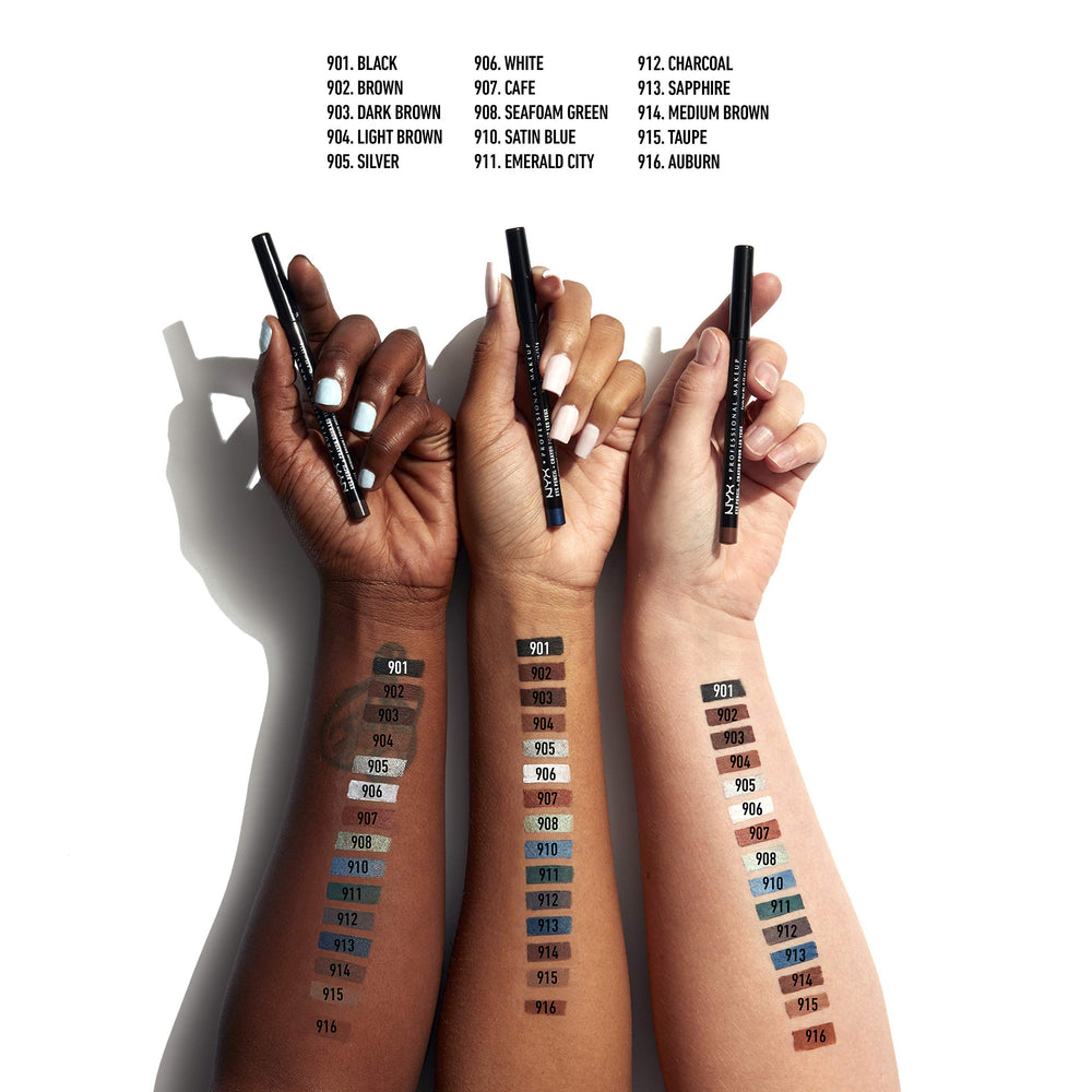 NYX Slim Eye Pencil Bronze Scintillant: échantillon sur peau révèle pigmentation satinée.