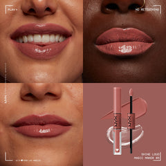 Échantillon Dusty Nude Mauve de NYX Shine Loud pour un look polyvalent.