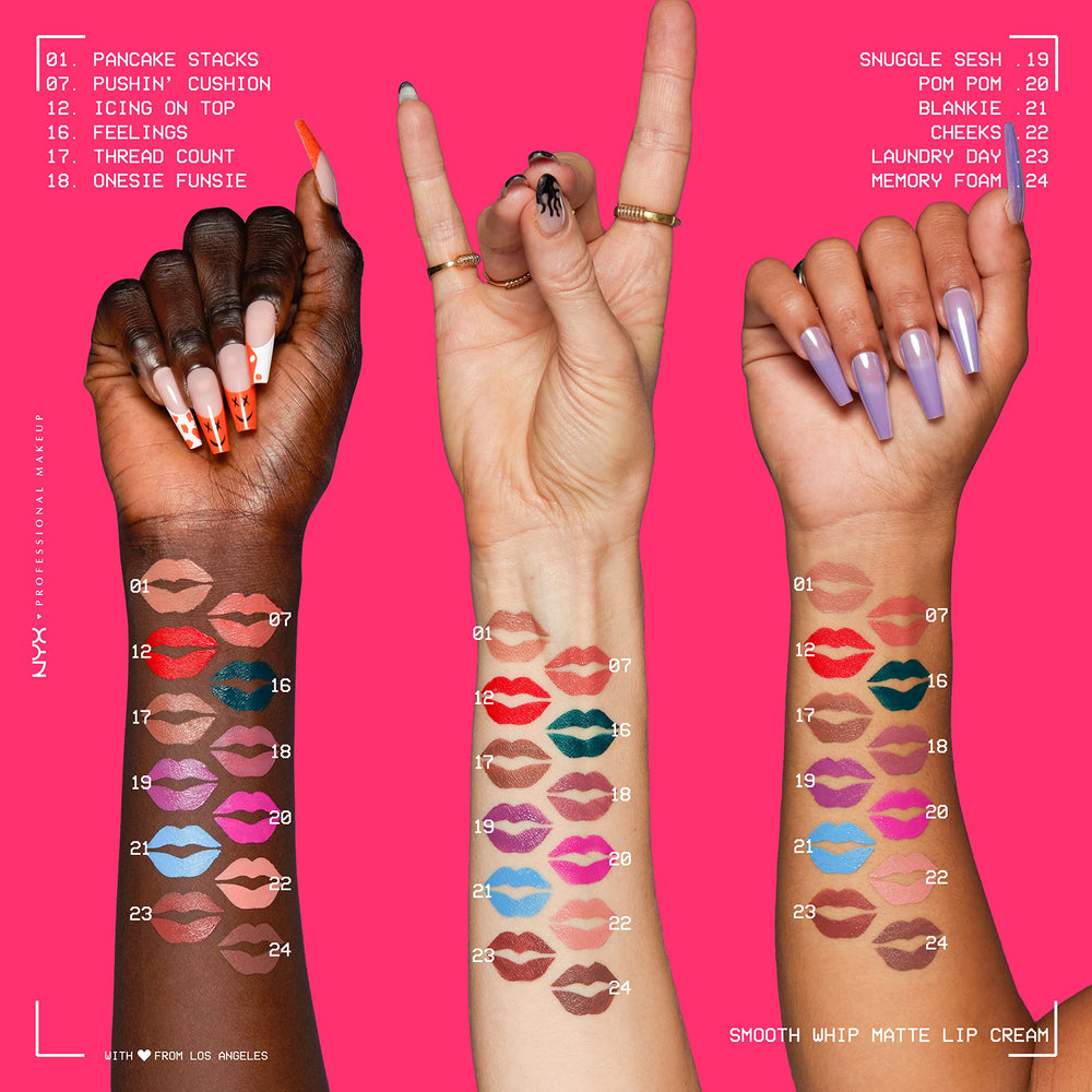 Nyx Smooth Whip Matte Lip Cream texture sans rugosité, lèvres lisses.