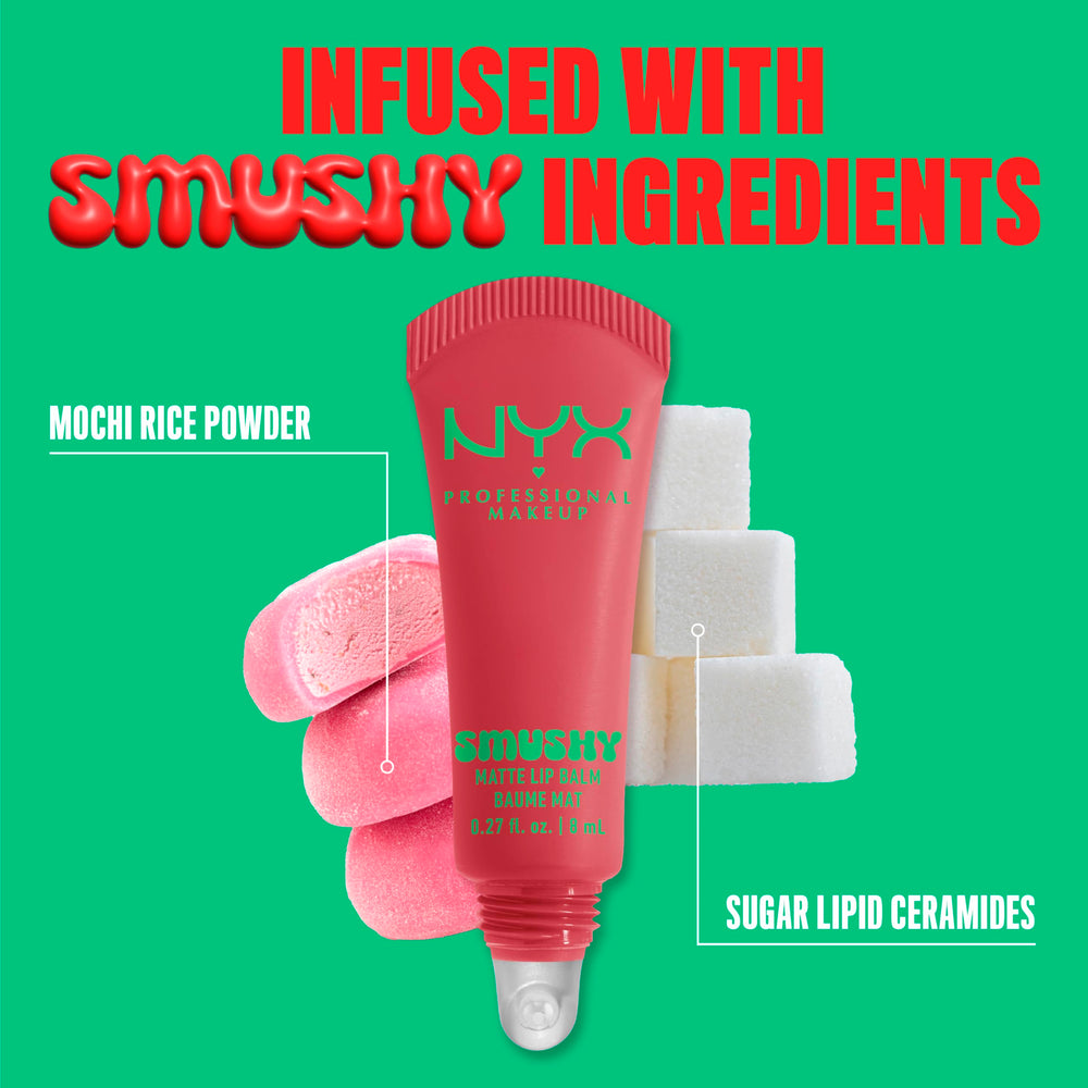 NYX Smushy Matte Lip Balm voile diffus pour un fini doux et agréable.