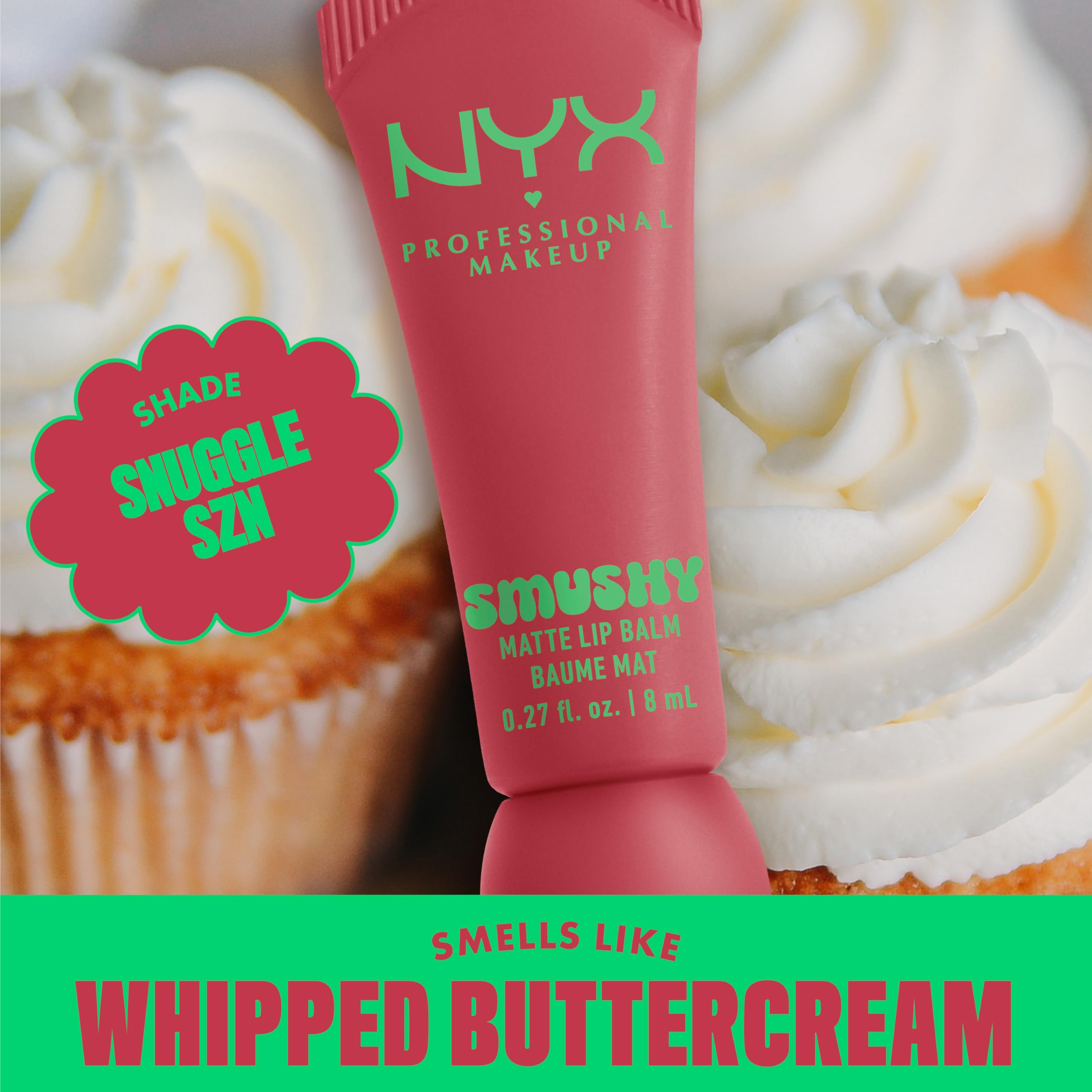 NYX Smushy Matte Lip Balm teinte pêche douce pour un éclat frais.