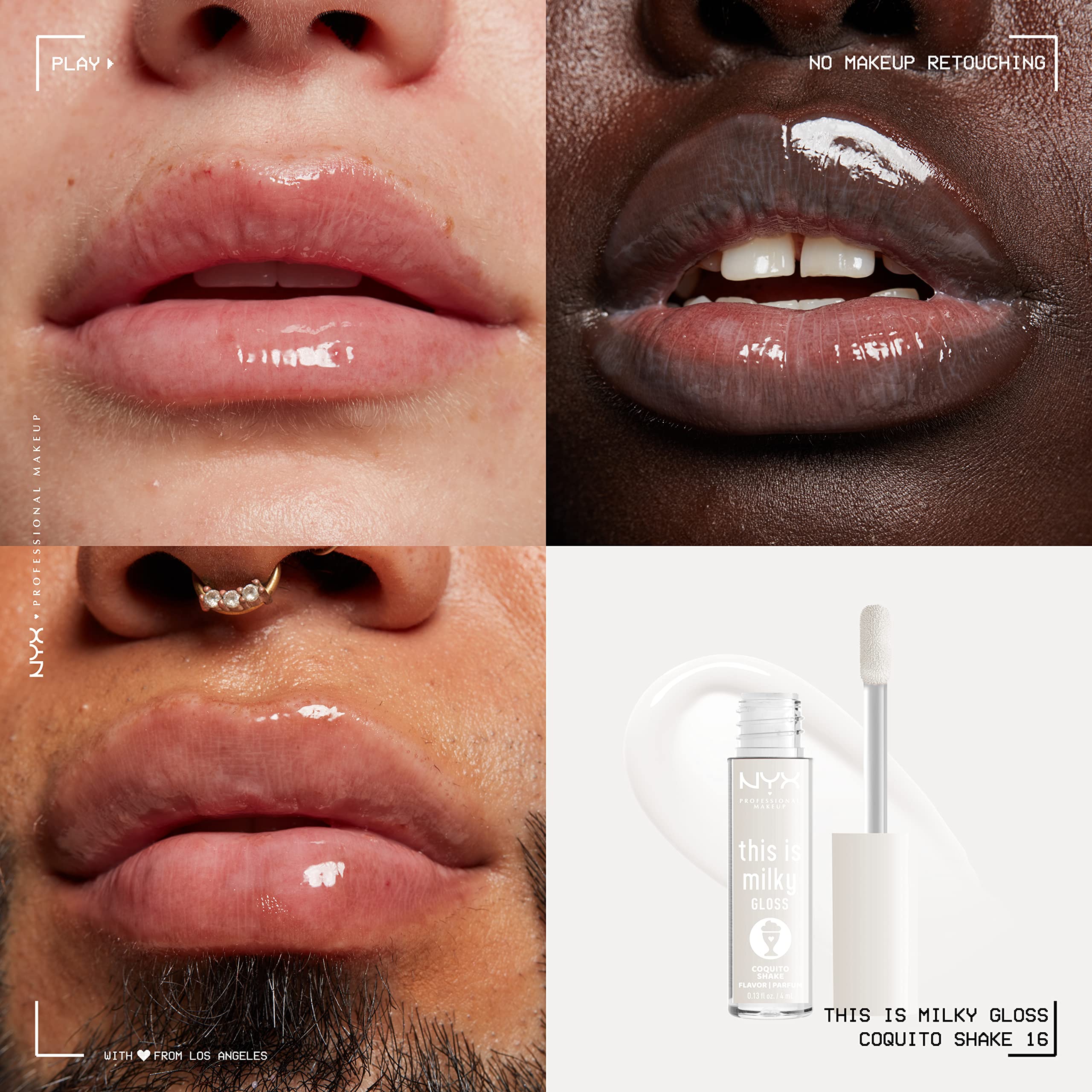 NYX This Is Milky Gloss Coquito Shake swatch lèvres fini milky clair