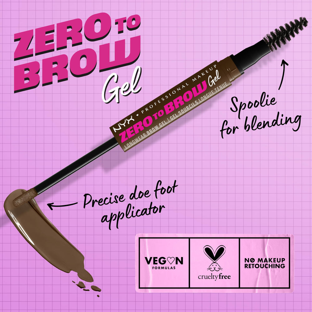 NYX Zero to Brow Gel Chocolat, brosse-spoolie pour estomper les traits et lisser les sourcils.