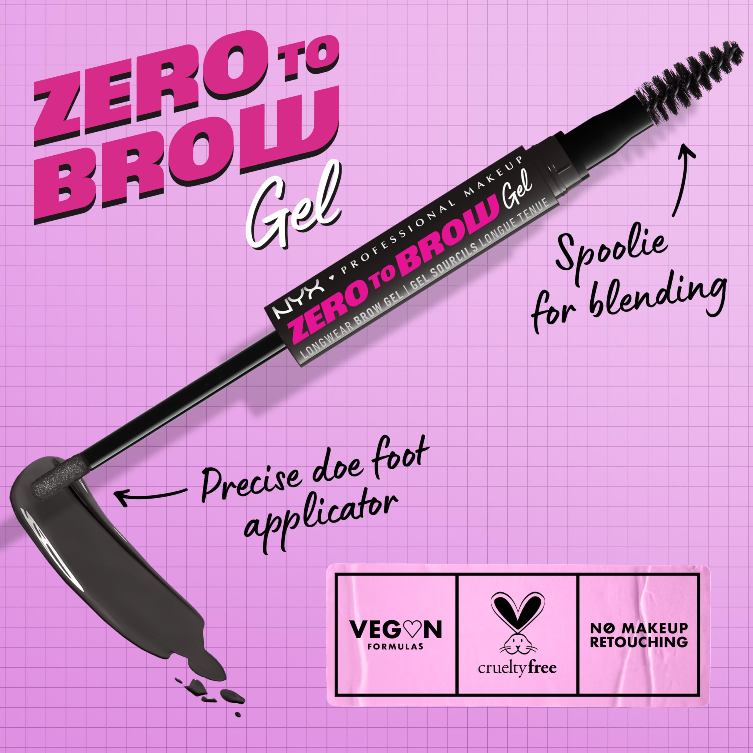 NYX Zero to Brow gel goupillon intégré pour estomper sans effort.