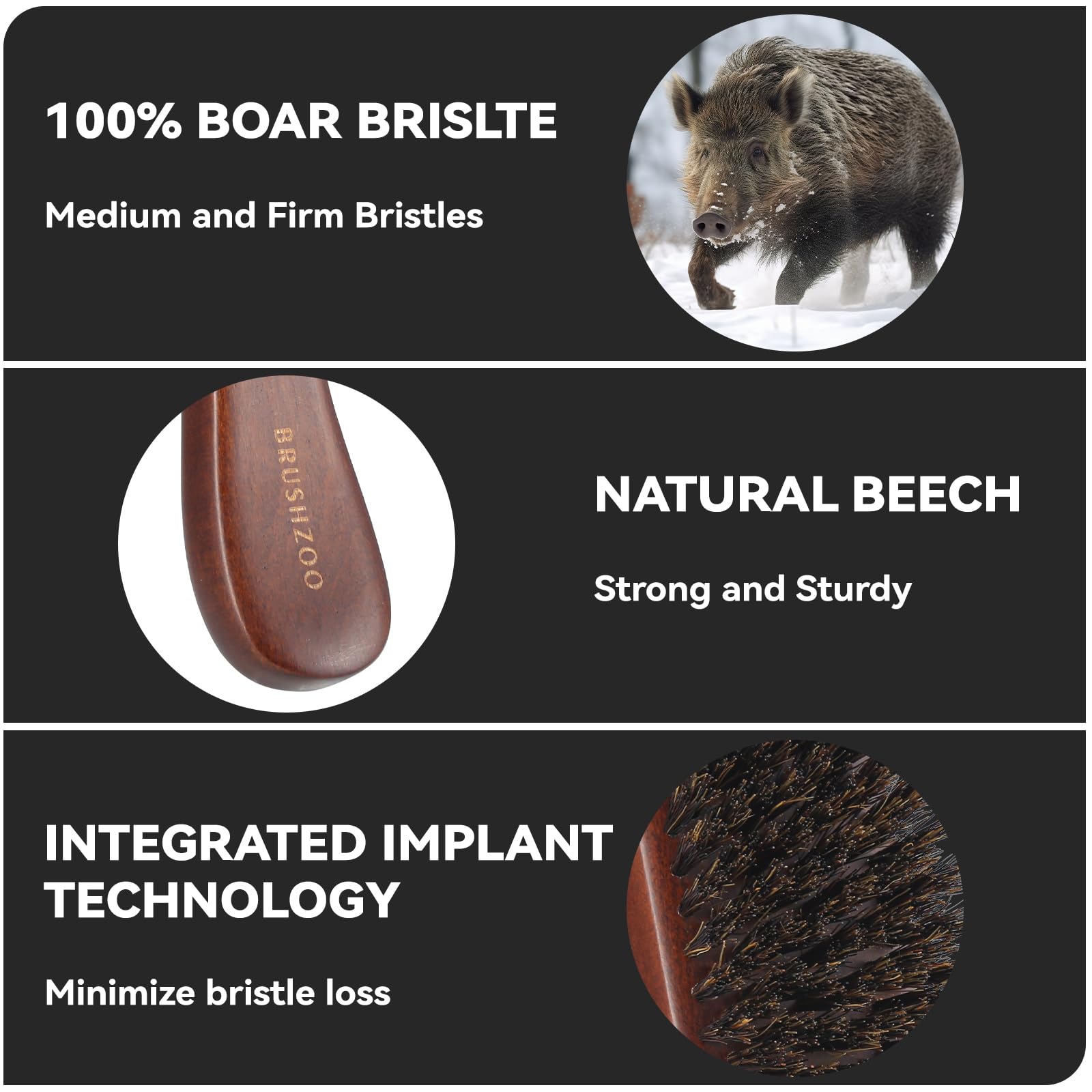 O BRUSHZOO, brosse barbe, manche en bois hêtre pour une prise naturelle.