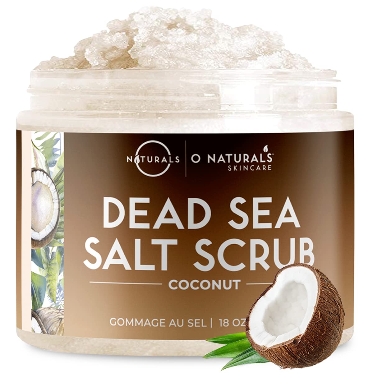 O Naturals gommage-exfoliant sel mer morte pour visage et corps, exfolie en douceur.