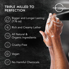 O NATURALS Savon exfoliant au cèdre, mousse riche pour un nettoyage en profondeur.