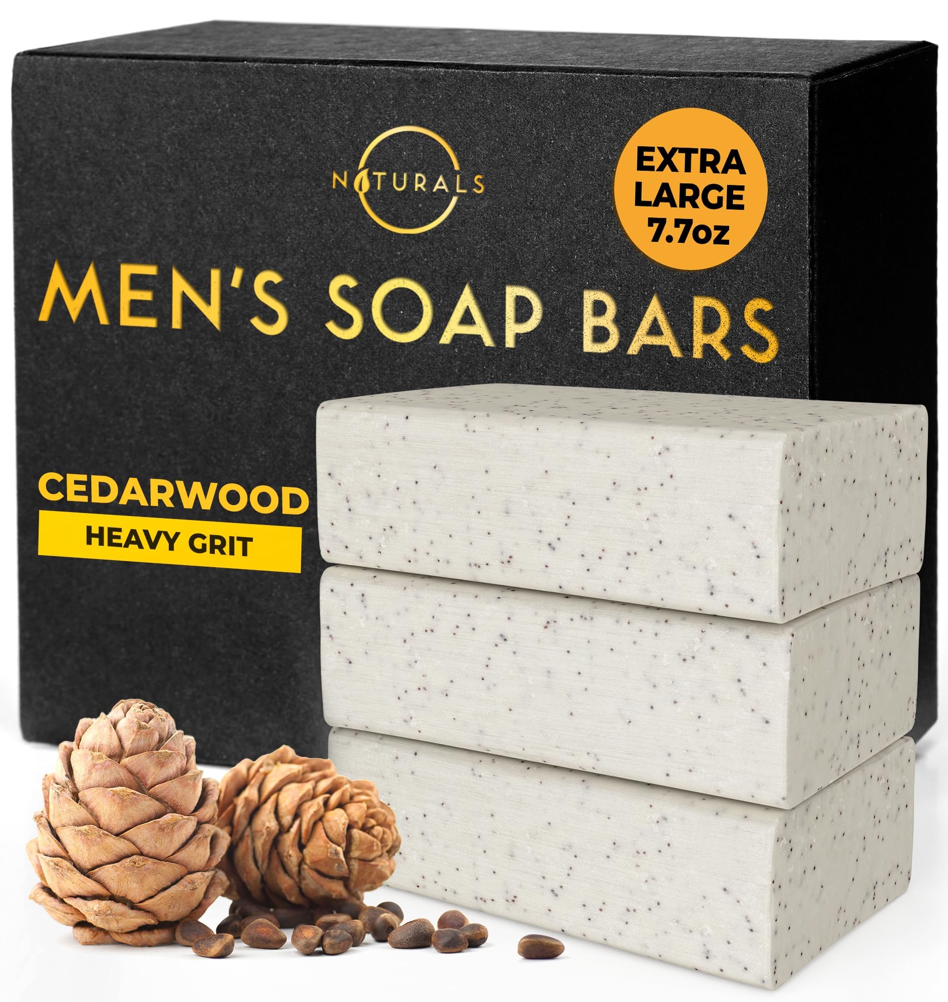 O NATURALS Savon exfoliant au cèdre, emballage élégant et cadeau idéal.