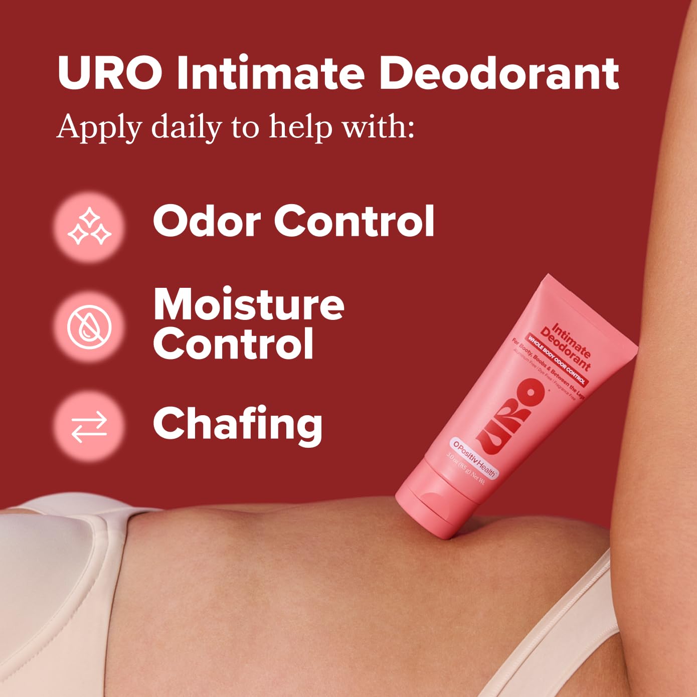 O Positiv URO unscented cream being applied to skin for discreet odor management.