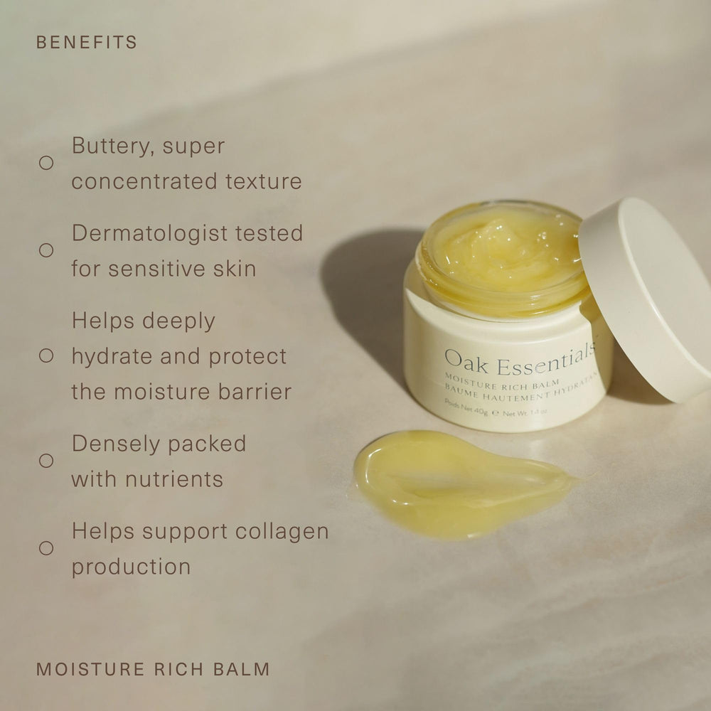 Oak Essentials Balm avec huile d’argousier pour nourrir la peau.