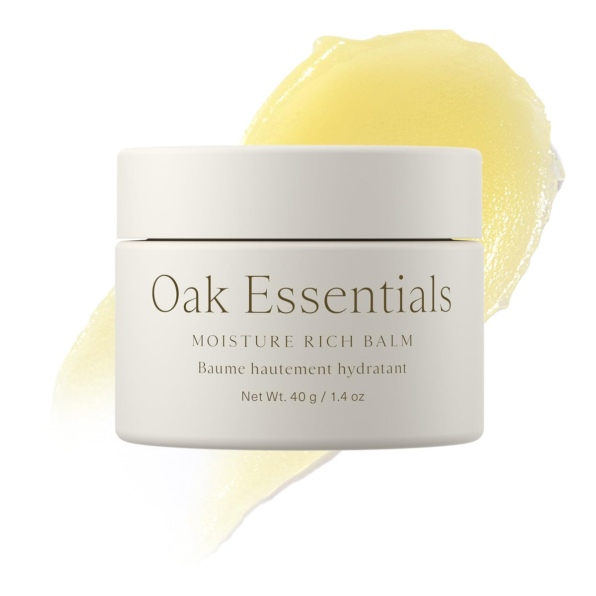 Oak Essentials Balm montre sa texture nourrissante et fondante pour hydratation en profondeur.