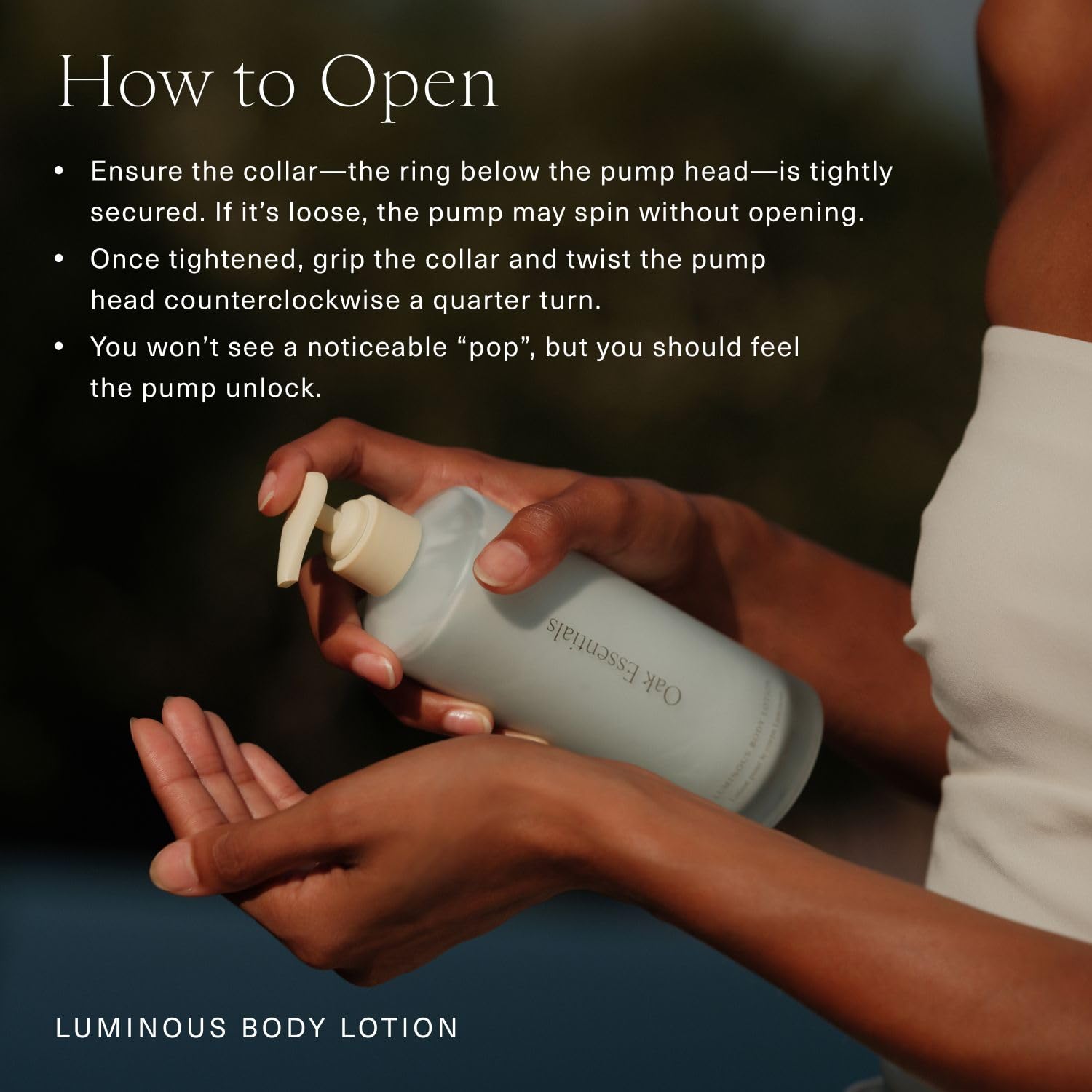 Oak Essentials Luminous Body Lotion – routine apaisante adaptée à tous les types de peau.