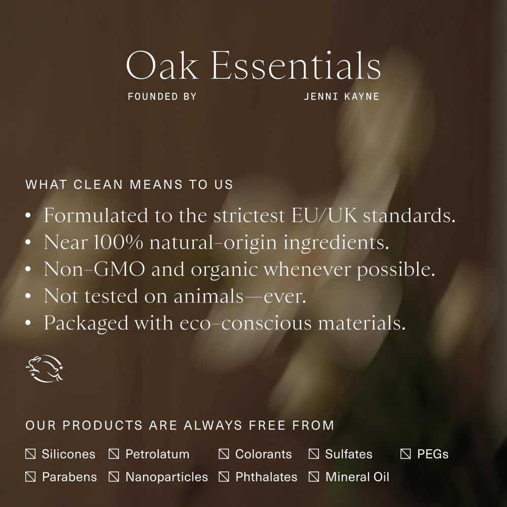 Rituel beauté naturel Oak Essentials: hydratation et confort cutané avec ingrédients propres.