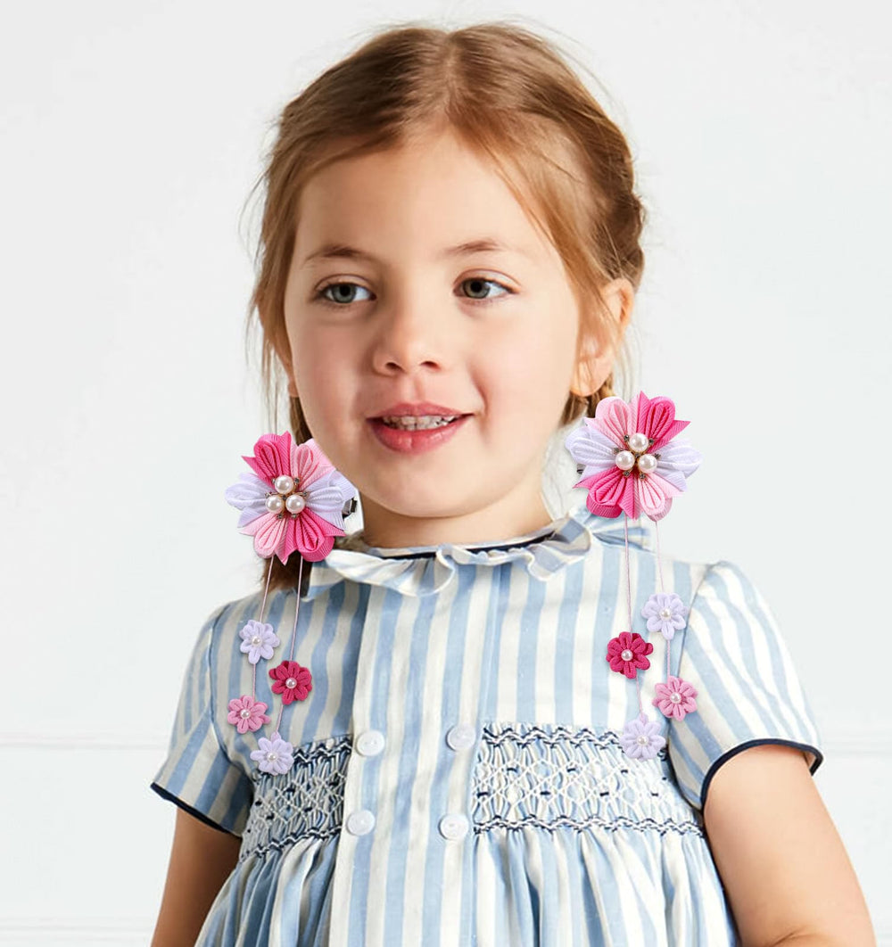 Noeuds cheveux OAOLEER fleurs grosgrain rose, ideal pour les couettes quotidiennes.