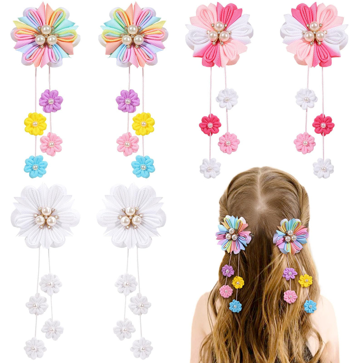 Noeuds cheveux OAOLEER fleurs grosgrain rouge, parfait pour cheveux fins et tenues elegantes.