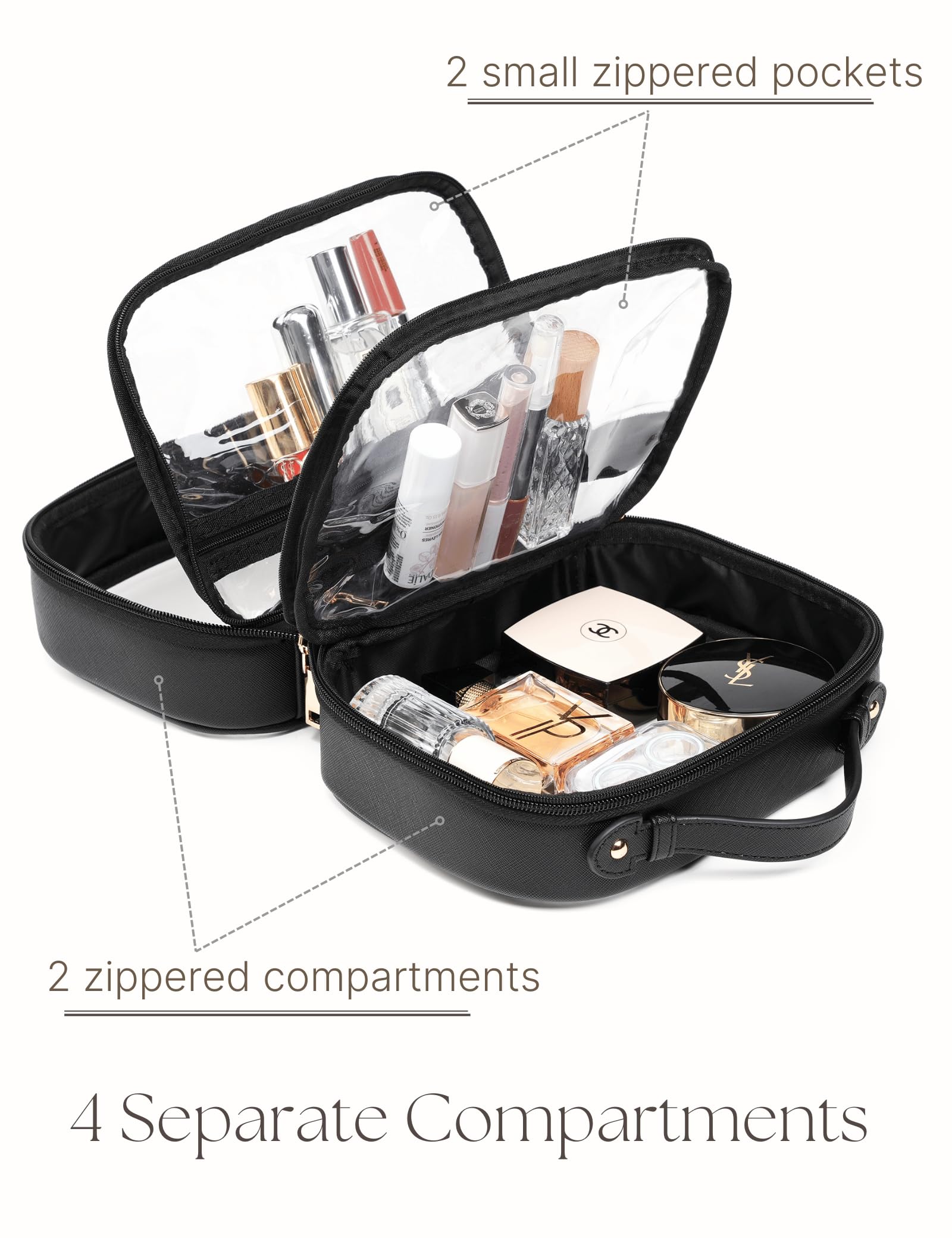 Grandes poches zippées Oaque, organisation efficace des soins et maquillage.