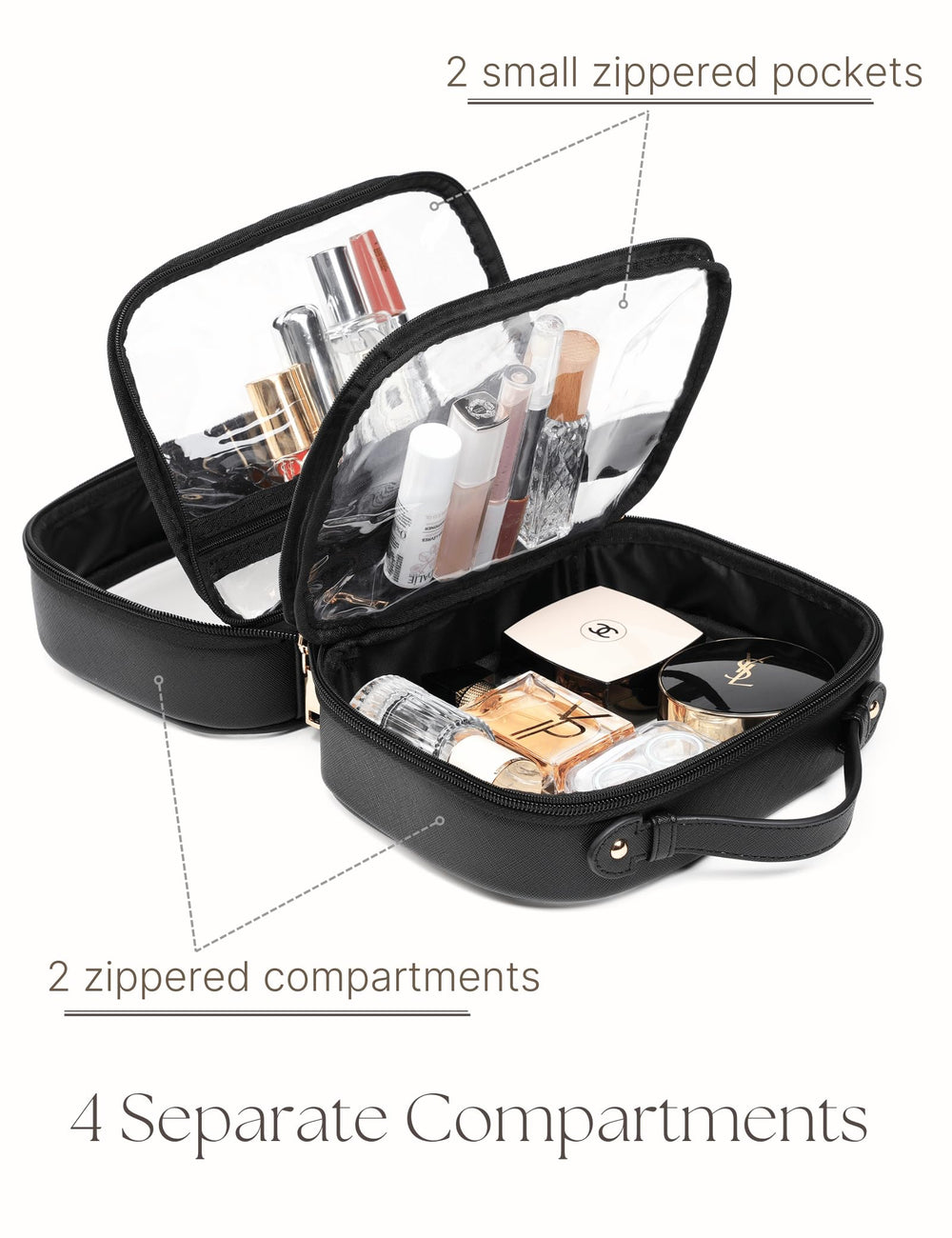 Grandes poches zippées Oaque, organisation efficace des soins et maquillage.