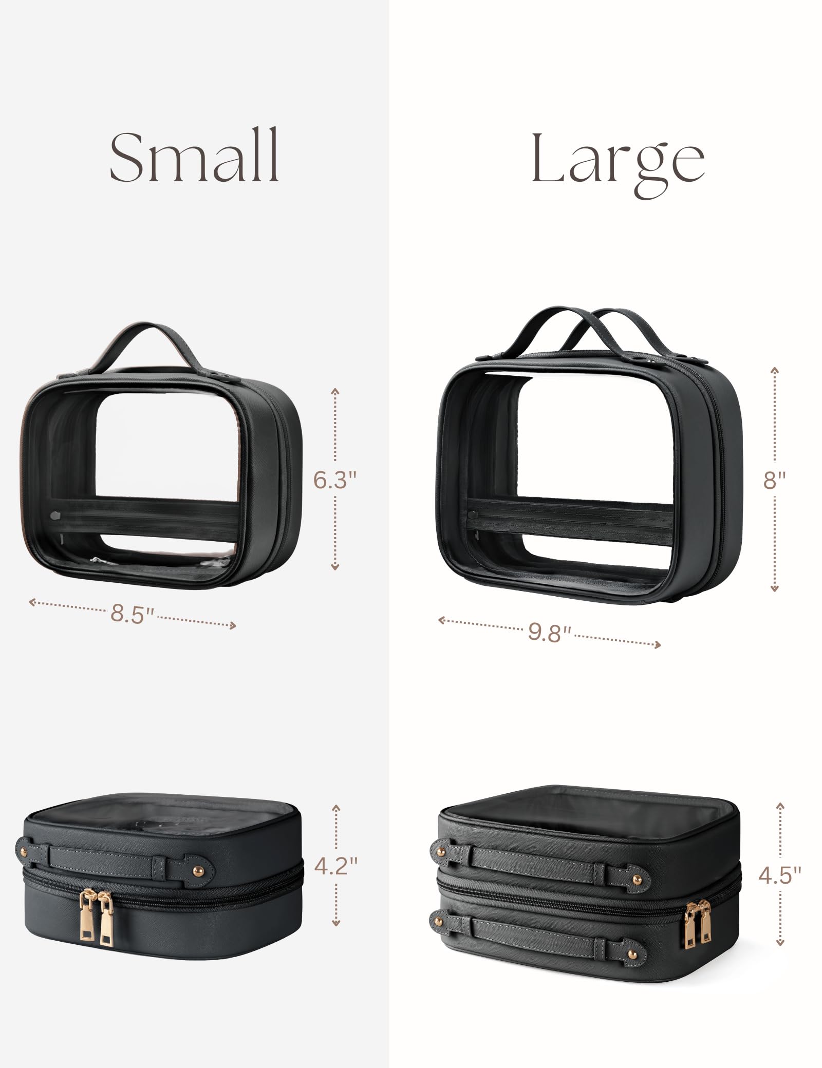 Matériaux saffiano et PVC clair Oaque, durables et faciles à nettoyer.