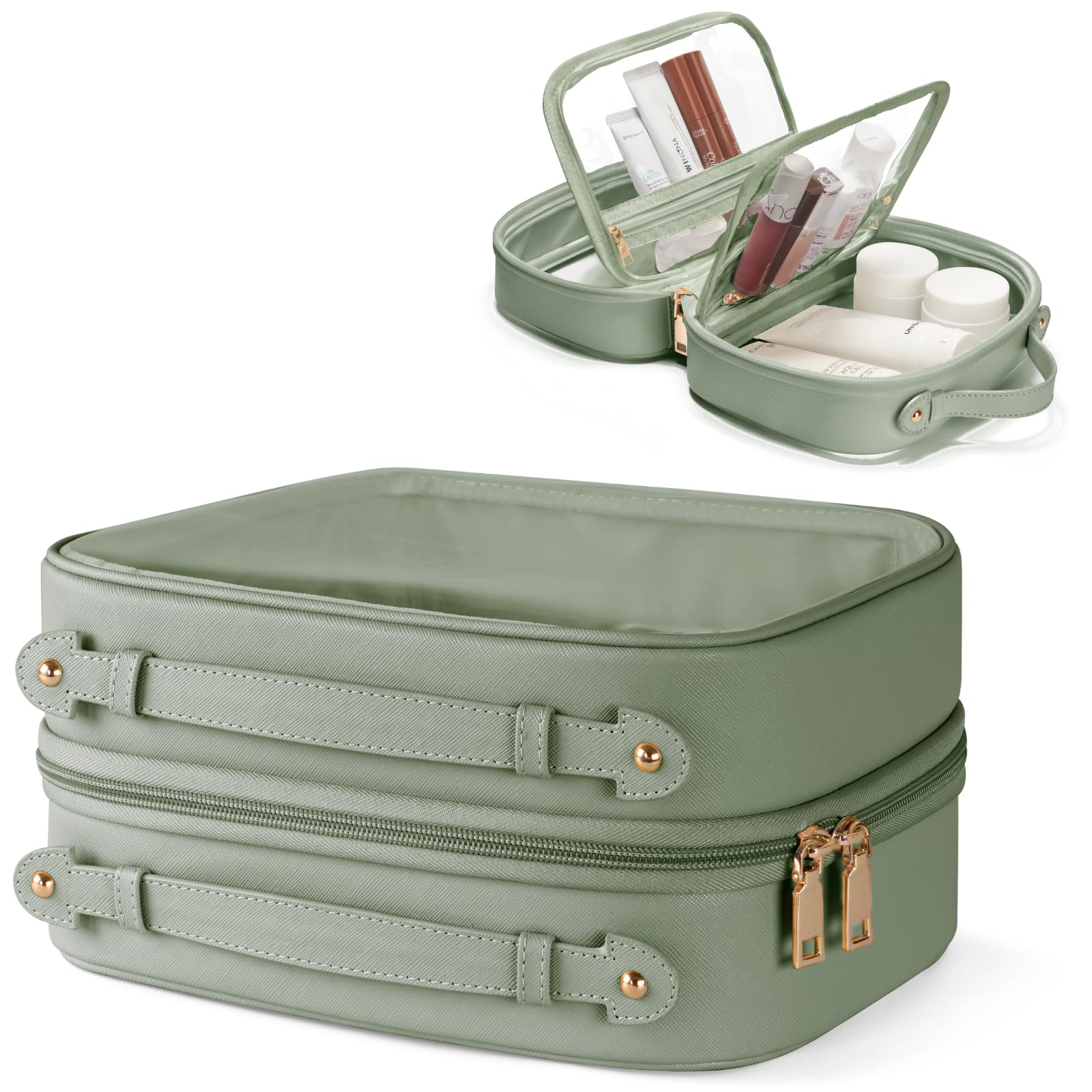 Sac cosmétique transparent Double couche Oaque, vue d’ensemble pour voyager