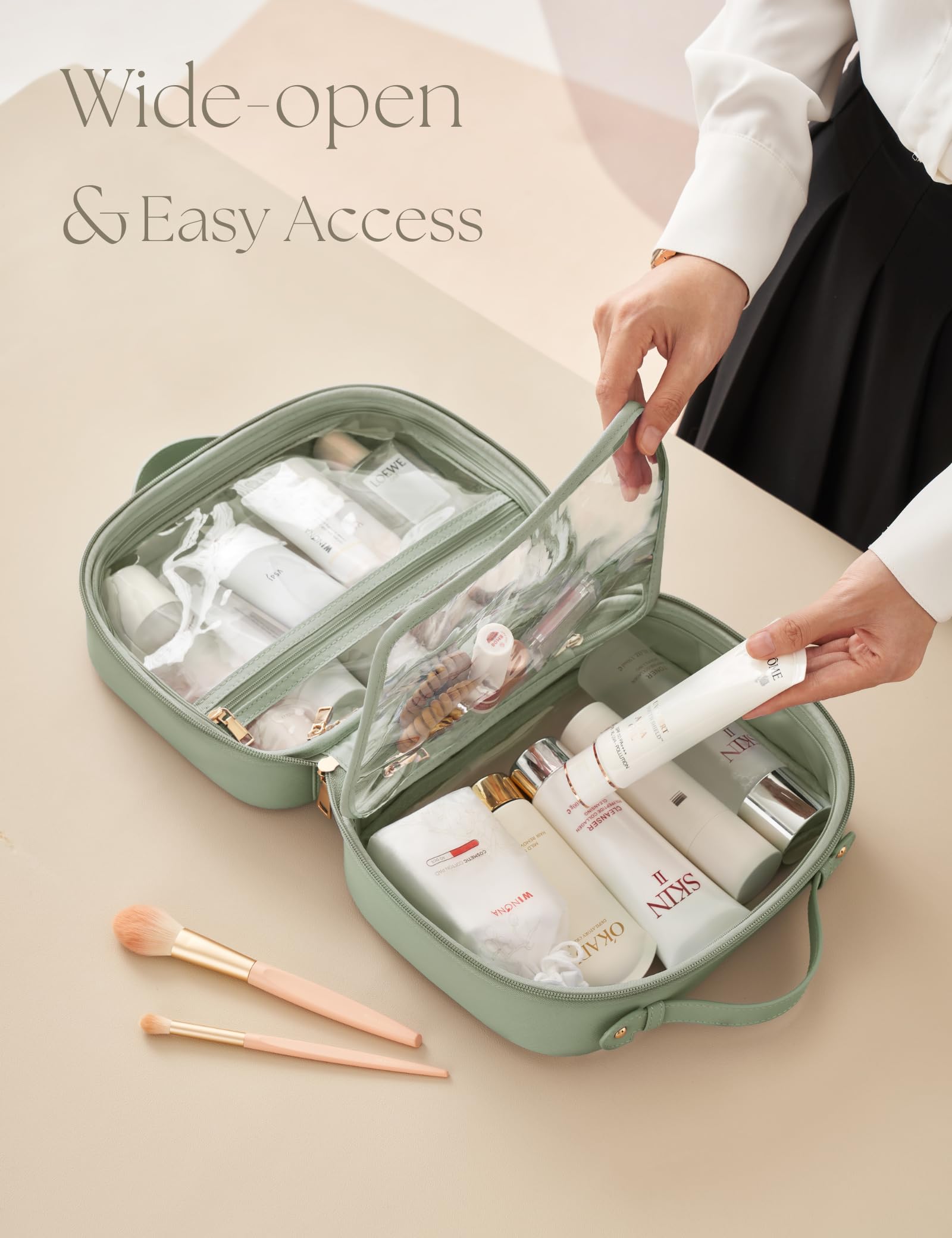 Sac cosmétique transparent à quatre compartiments, organisation idéal