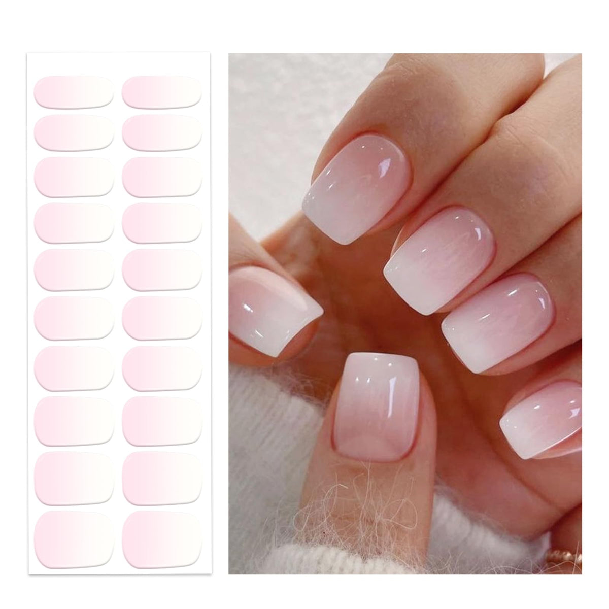 OAUEE strips gel semi-cuits, application facile, effet ombré rose sur ongle à domicile.
