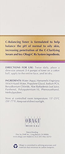 Obagi Medical C-Balancing Toner – ingrédients clés soutenant l'équilibre cutané.