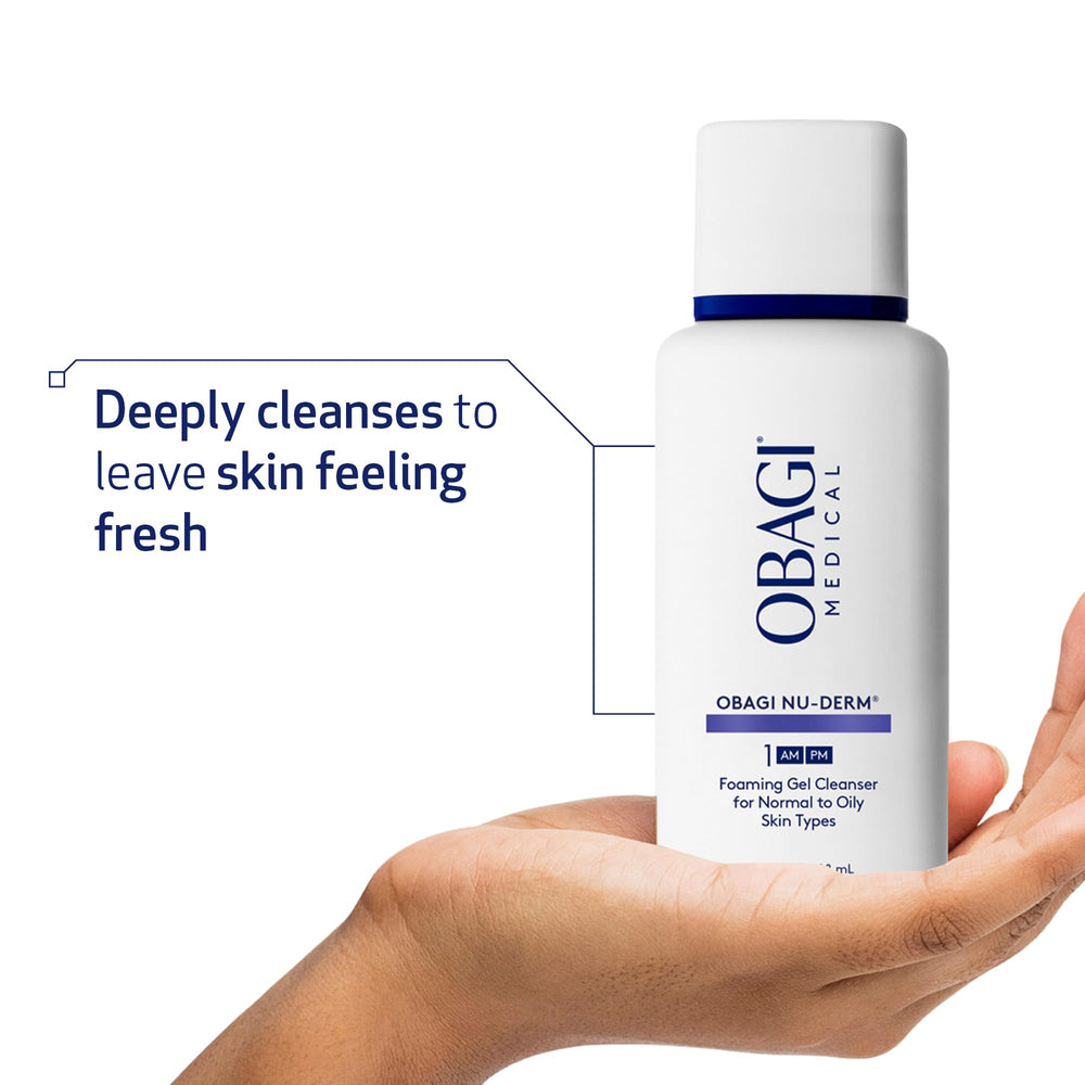 Obagi Nu-Derm Gel Moussant révèle une peau éclatante et rafraîchie.