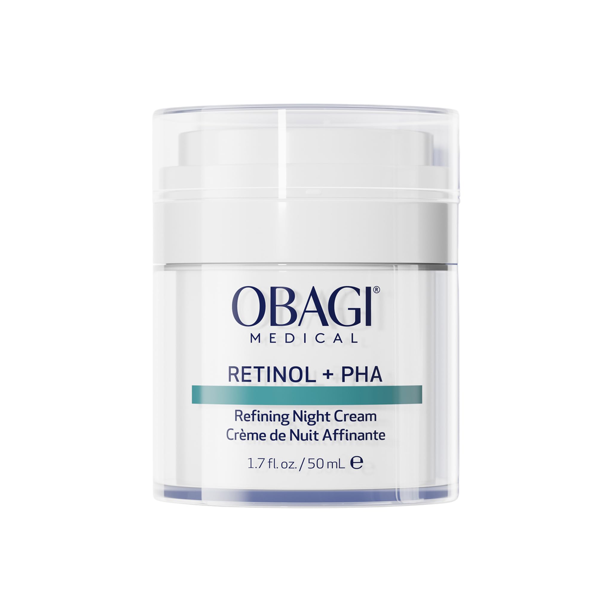 Obagi Medical Retinol + PHA Refining Night Cream, emballage élégant, peau plus lisse au réveil.