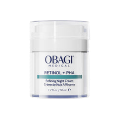 Obagi Medical Retinol + PHA Refining Night Cream, emballage élégant, peau plus lisse au réveil.