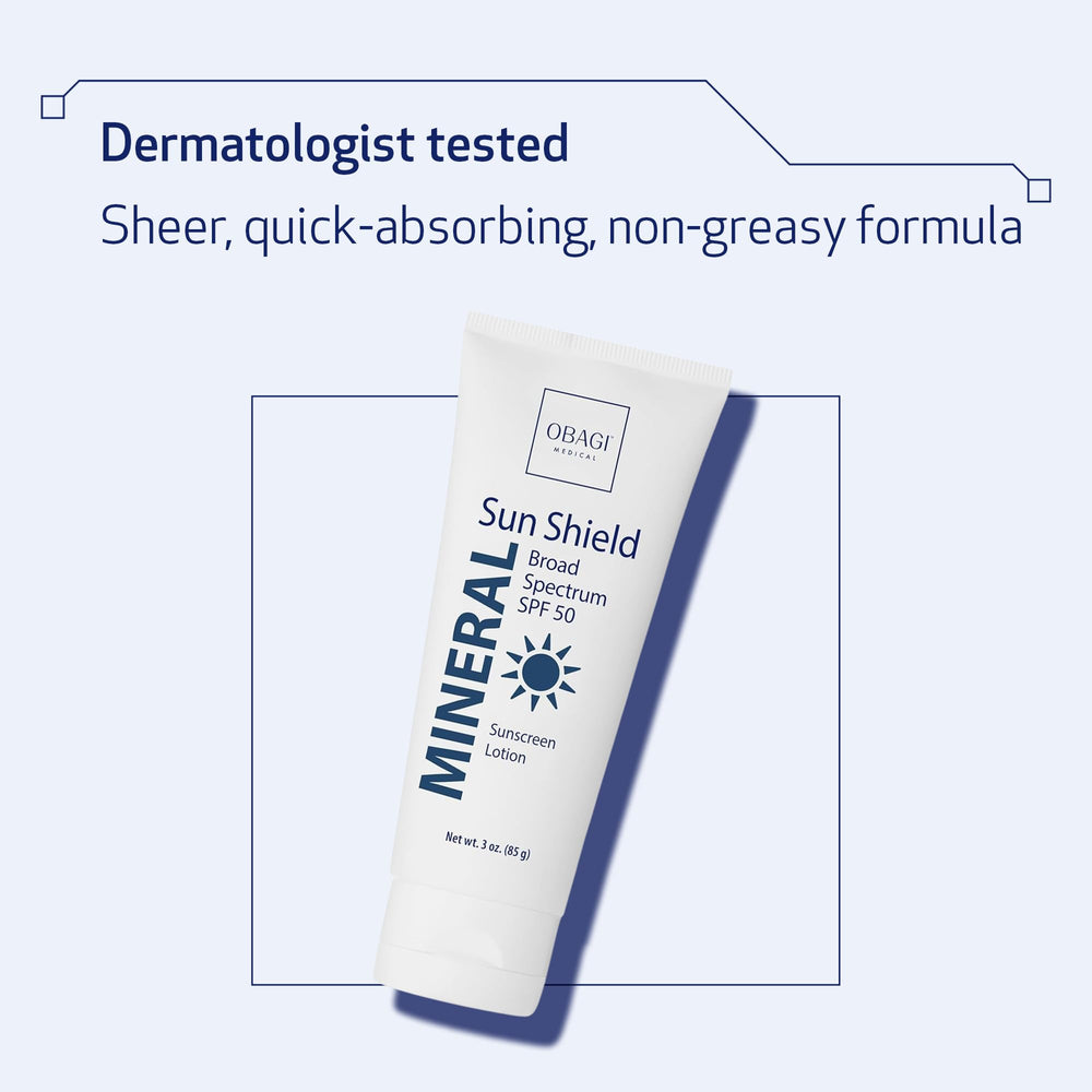 Obagi Sun Shield Minéral SPF50, formule approuvée dermatologues et médecins.