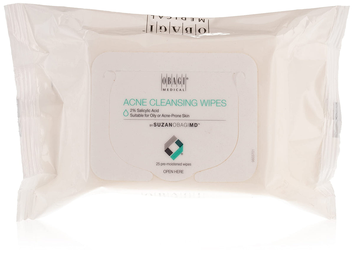 Lingettes nettoyantes Obagi SUZANOBAGIMD, emballage compact pratique en déplacement.