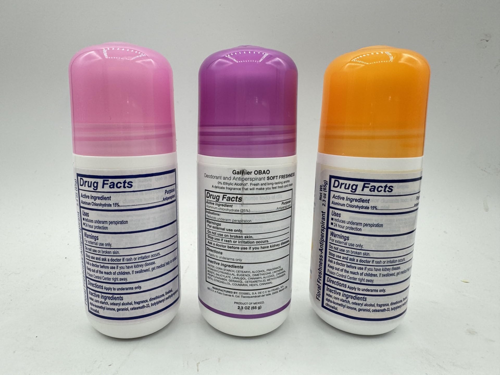 Obao déodorant femme, emballage coloré, usage polyvalent et pratique.