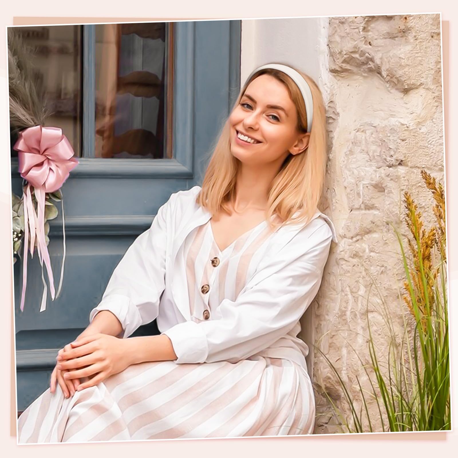 Bandeaux obeoby rose pâle sur cheveux, confort durable pour festivités