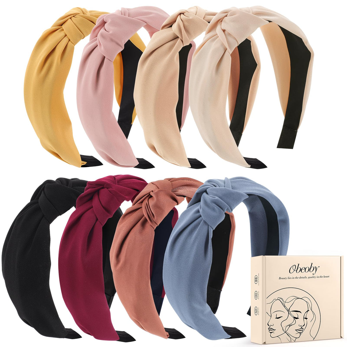 Bandeau noué noir obeoby, confort léger pour usage quotidien.
