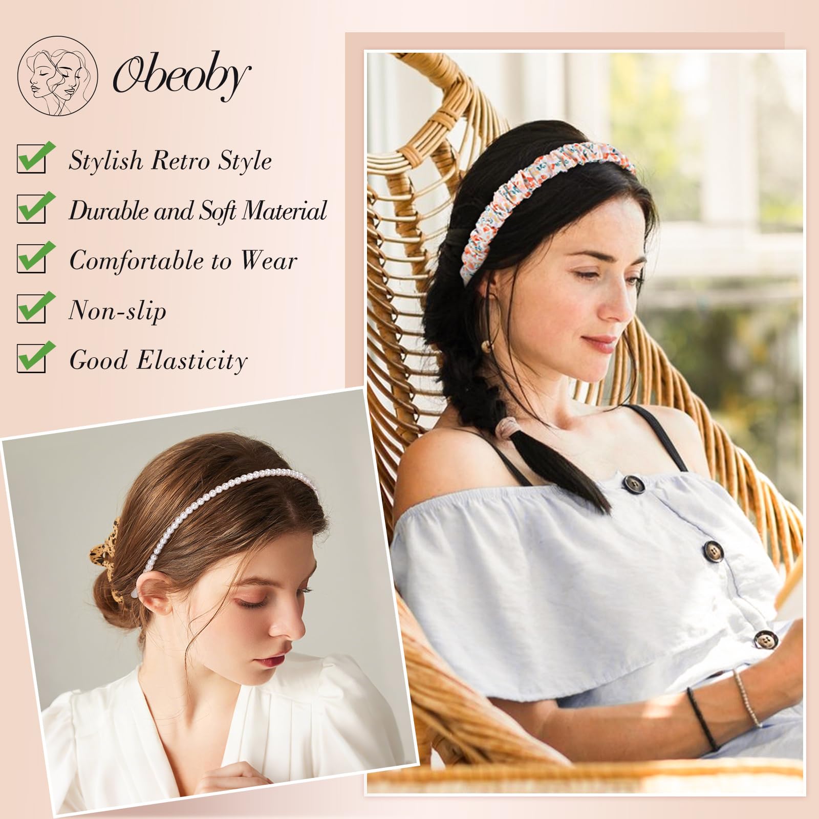 Bandeau obeoby rose noeud, ajustement souple sans pression.