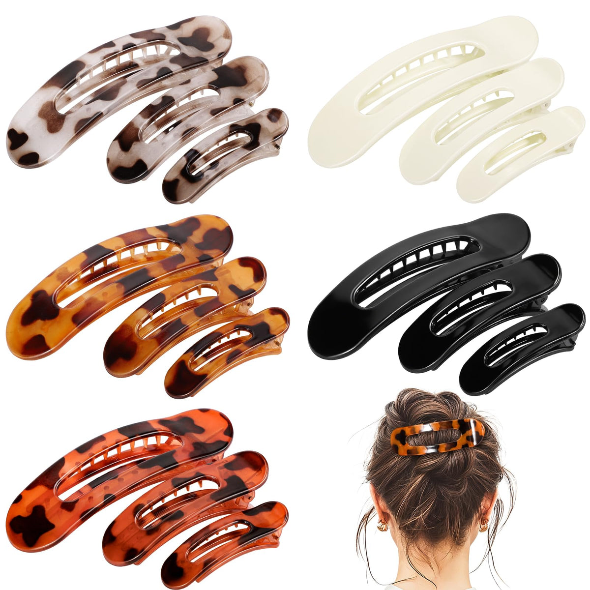 Barrette plate obeoby, griffes françaises, trois tailles, idéale pour demi-coiffure.
