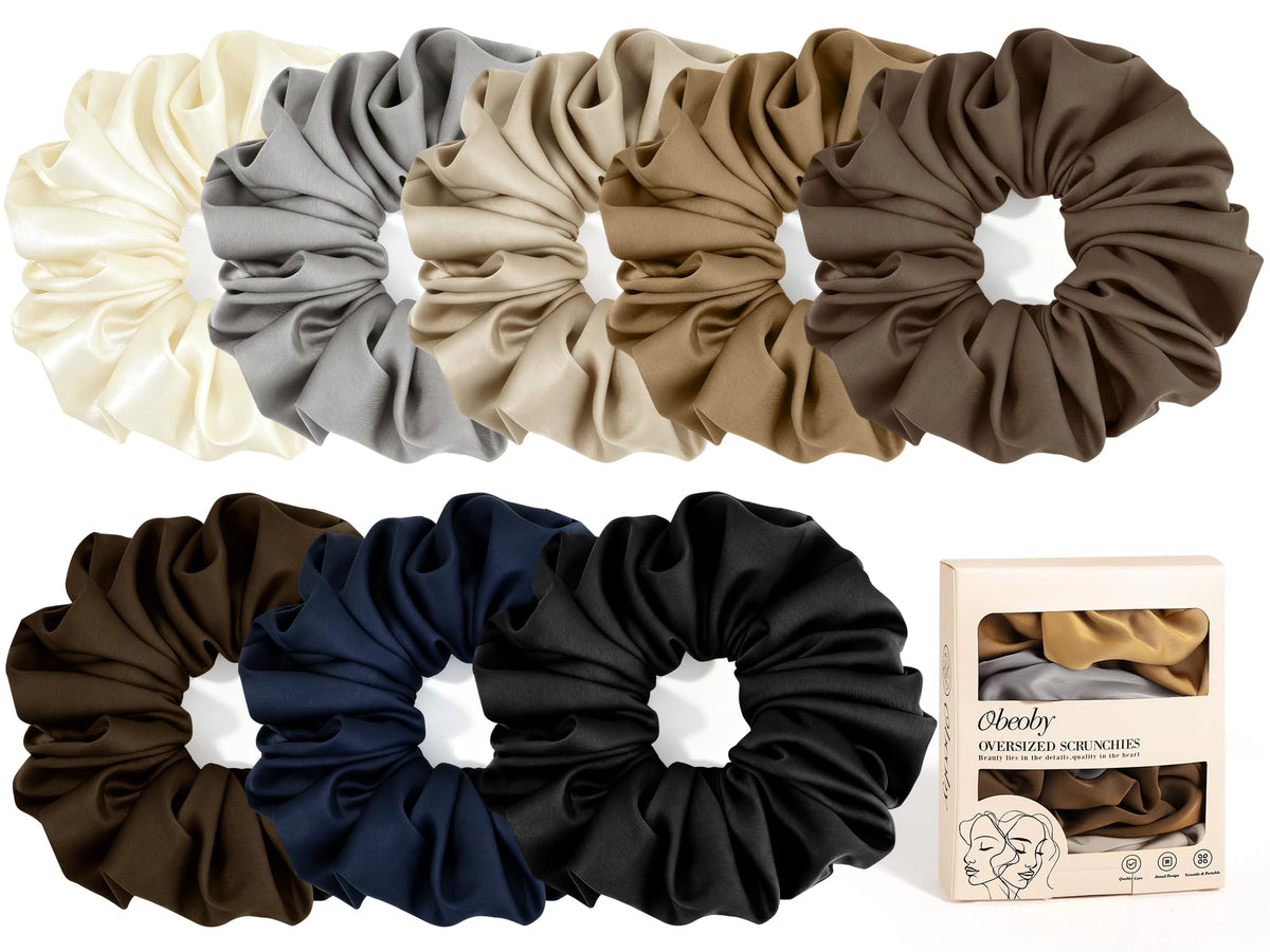 Chouchou satin extra-large obeoby, 6 pouces, idéal pour cheveux épais sans pincement.