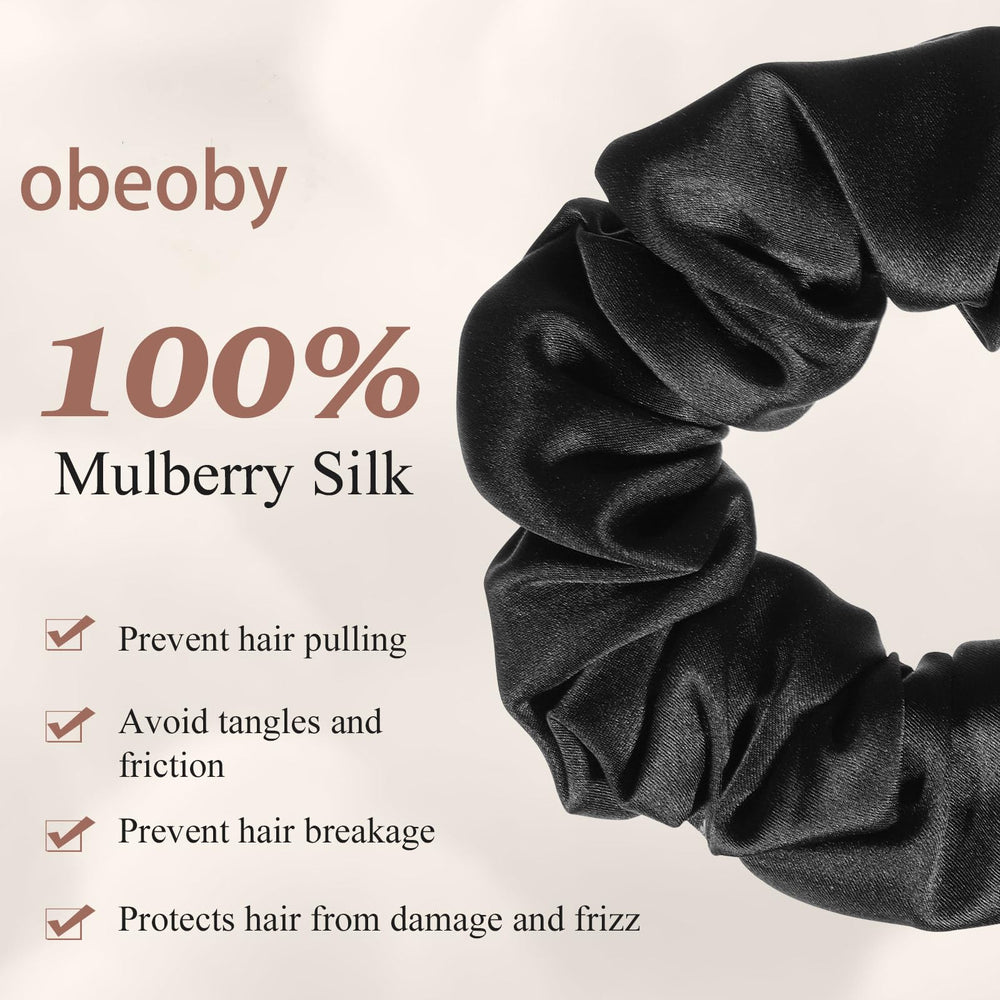 Chouchou obeoby en soie de mûrier noir, usage quotidien sans traction.