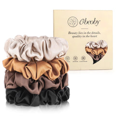 Obeoby chouchou en soie mulberry brun, 4 pack, douceur et protection cheveux