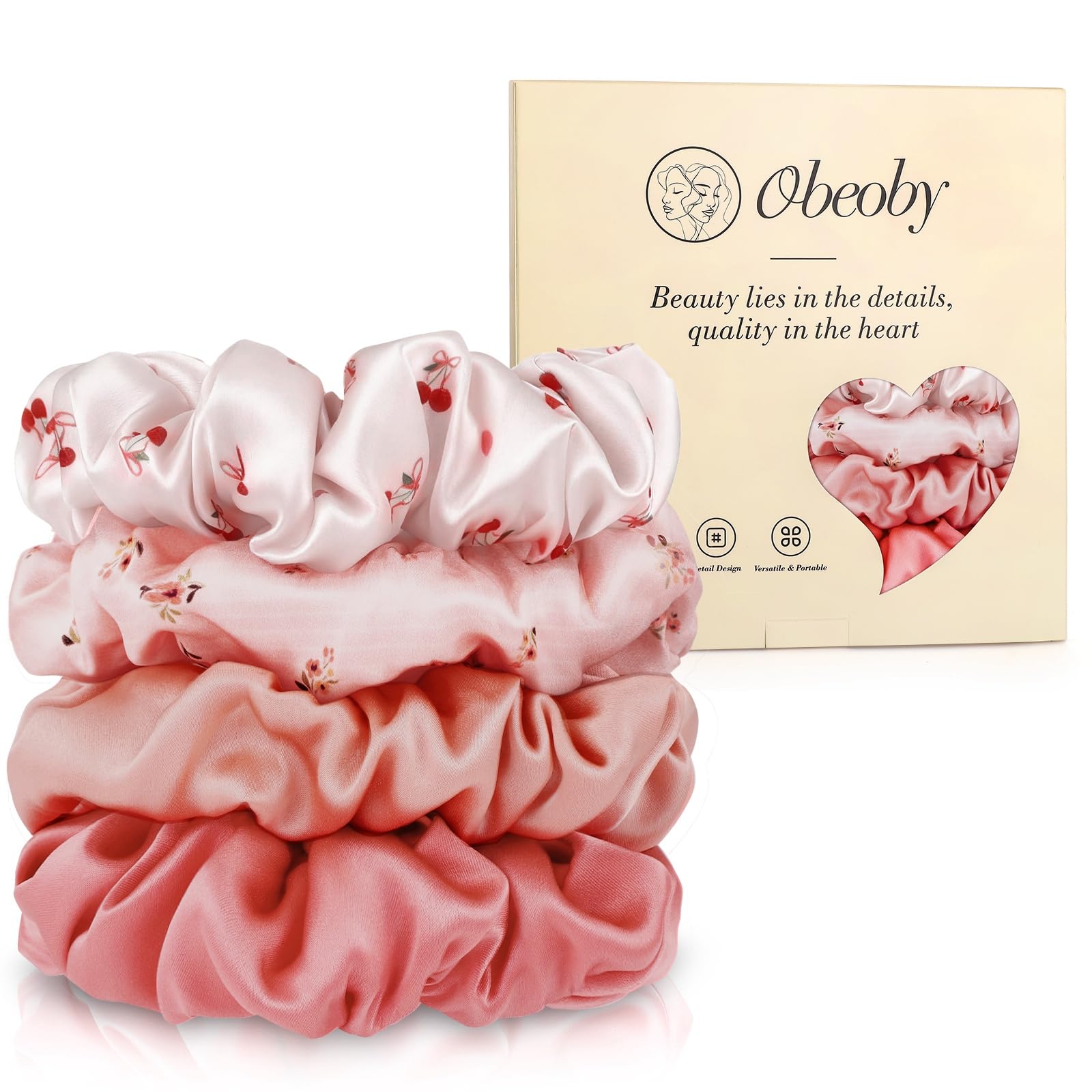 Chouchou obeoby en soie mulberry couleur cerise rose, douceur pour cheveux