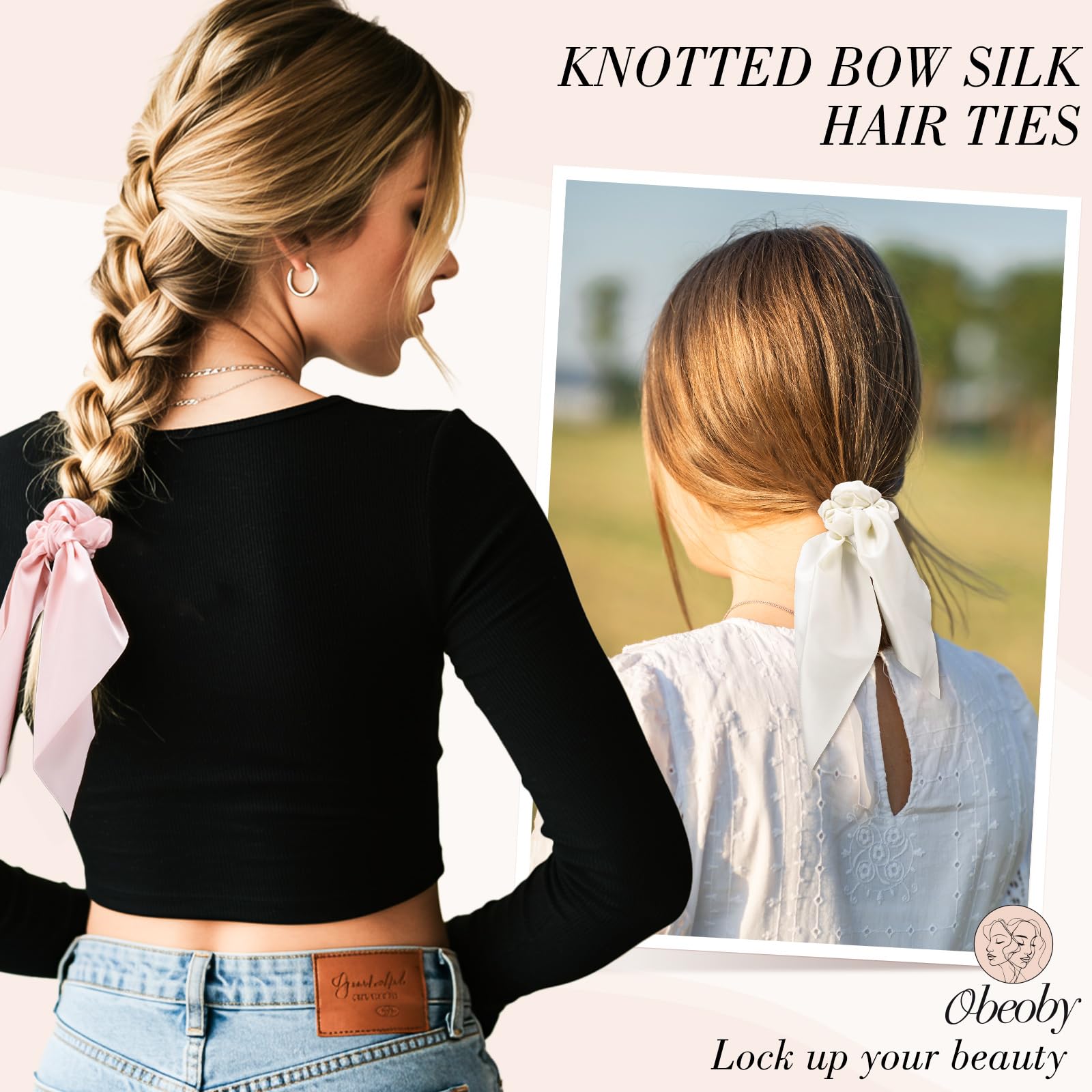 Obeoby noeud satin rose pastel, douceur pour cheveux delicats et style discret.