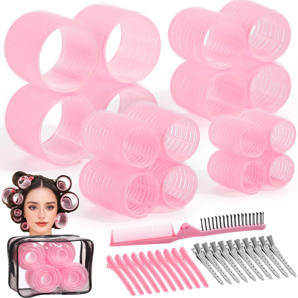Rouleaux boucles Obeoby ensemble 4 tailles rose pour coiffage polyvalent sans chaleur