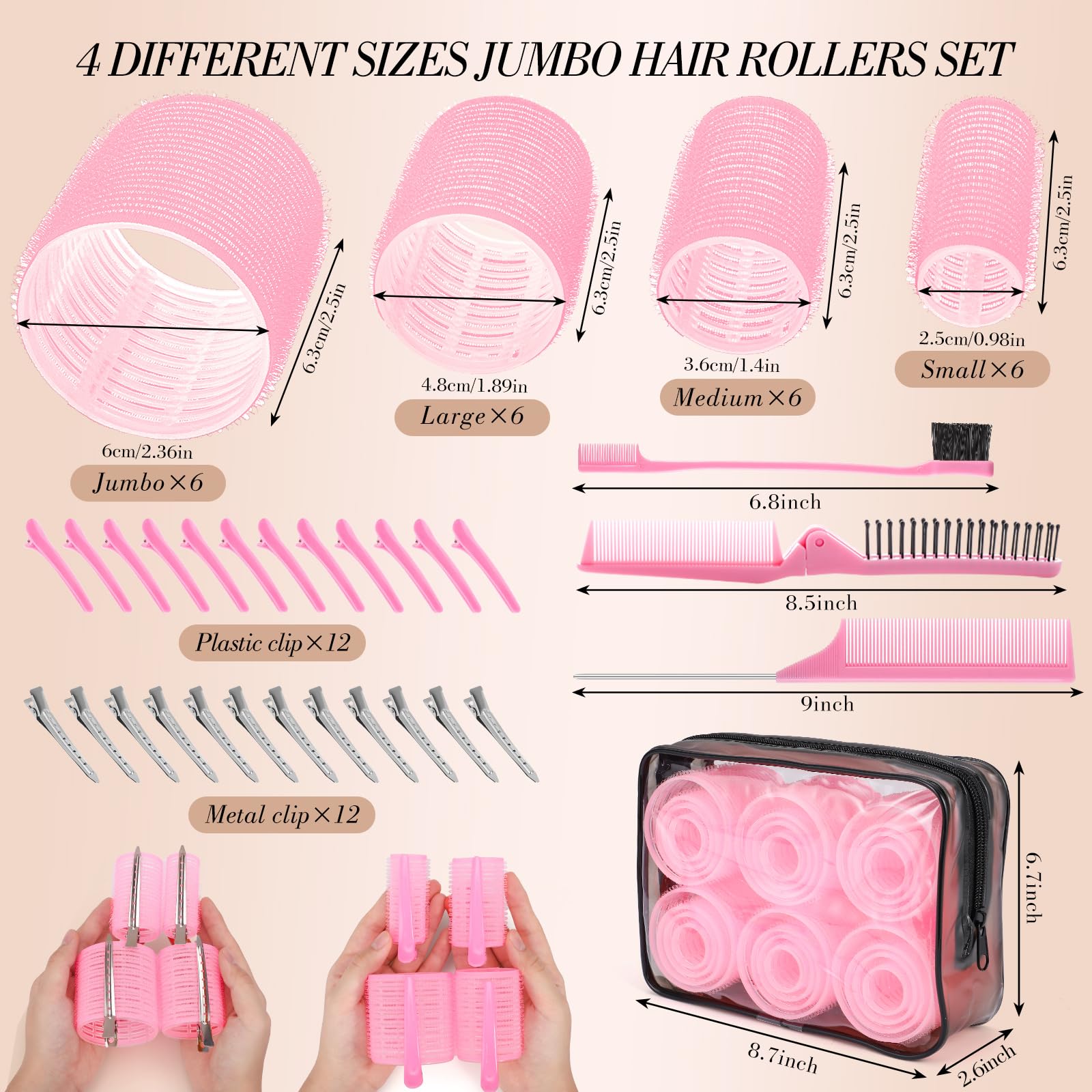 Rouleaux Obeoby 60mm rose pour des boucles volumineuses sans effort.