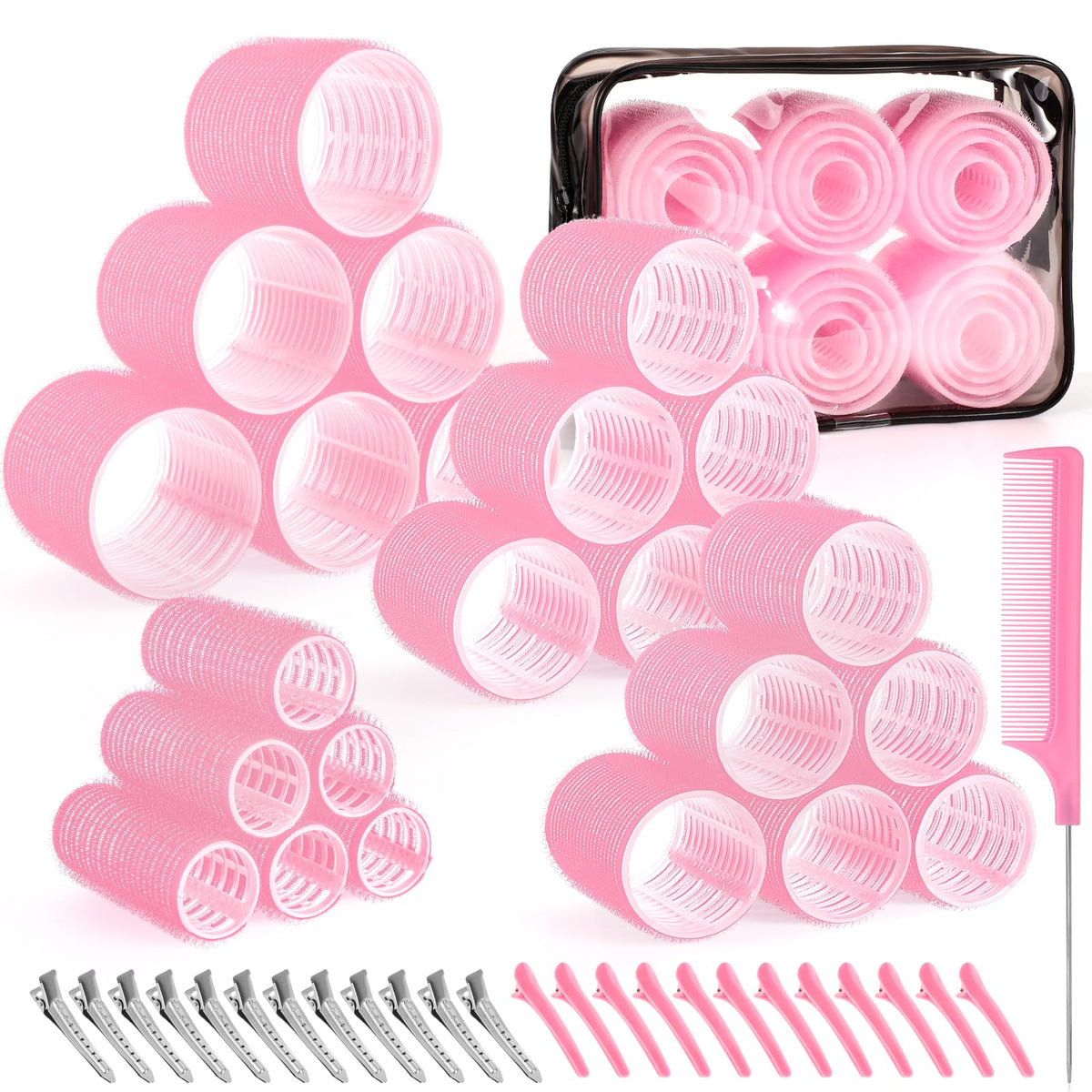 obeoby rouleaux cheveux adhésifs rose – ensemble complet pour boucles sans chaleur