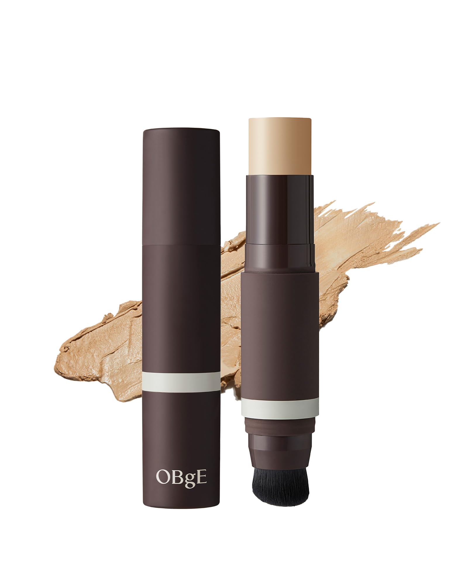 OBgE fond de teint naturel sable avec stick et brosse intégrée pour une application facile.