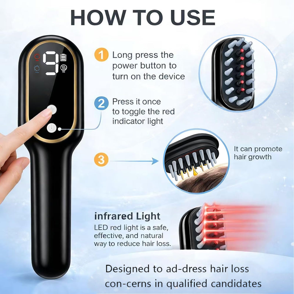 Dents de la brosse Obiredk noir séparant les cheveux pour un contact optimal.