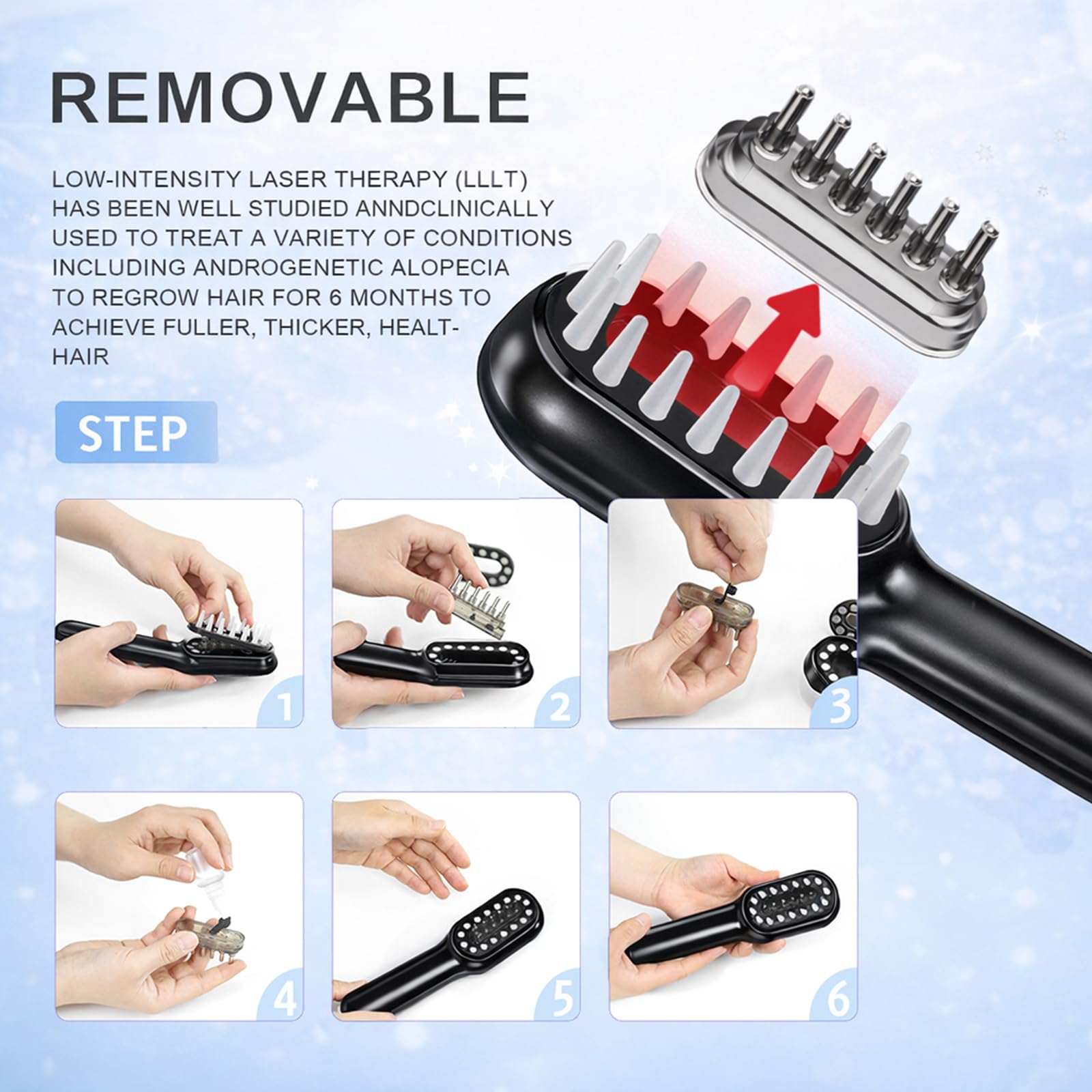 Format portable de la brosse Obiredk noir, idéale pour voyage et domicile.